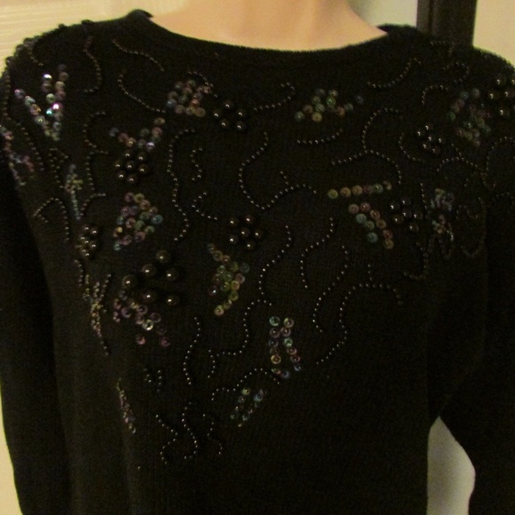 SARAH MORGAN BLACK 3/4 SLEEVE SWEATER BEADED DES - Picture 1 of 7